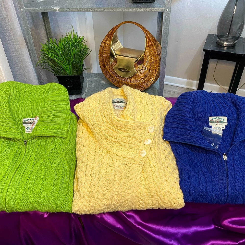 Aran Crafts Sweater Trio. Made with love in Ireland with 100% Natural wool.